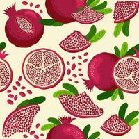 granaatappel fruit naadloos patroon. helder bladeren en fruit, zaden en lobben. Shana tova naadloos patroon vector