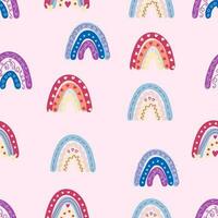 naadloos patroon bevallig regenbogen in boho kleuren. Scandinavisch baby hand- stijl voor pasgeborenen. vector
