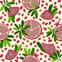 granaatappel fruit naadloos patroon. helder bladeren en fruit, zaden en lobben. Shana tova naadloos patroon vector