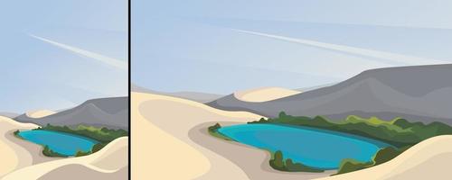 landschap met woestijn en meertje in verticale en horizontale richting vector