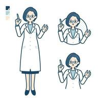 een vrouw dokter in een laboratorium jas met sprekend afbeeldingen vector