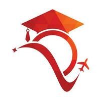 studie reizen logo ontwerp sjabloon. onderwijs hoed en lucht vlak logo ontwerp logo. vector