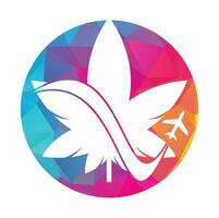 marihuana blad en lucht vlak vector logo combinatie. hennep en vliegtuig symbool of icoon.