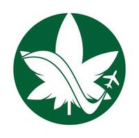 marihuana blad en lucht vlak vector logo combinatie. hennep en vliegtuig symbool of icoon.