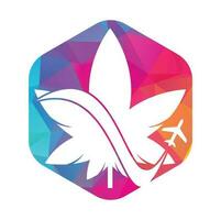 marihuana blad en lucht vlak vector logo combinatie. hennep en vliegtuig symbool of icoon.