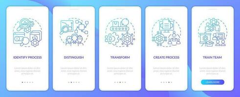 gebruik makend van smed blauw helling onboarding mobiel app scherm. bedrijf strategie walkthrough 5 stappen grafisch instructies met lineair concepten. ui, ux, gui sjabloon vector