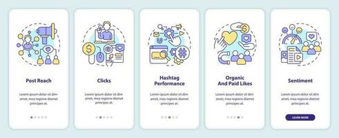 sociaal media reclame statistieken onboarding mobiel app scherm. walkthrough 5 stappen bewerkbare grafisch instructies met lineair concepten. ui, ux, gui sjabloon vector
