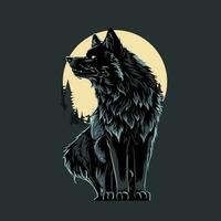 wolf gehuil Bij nacht vector illustratie