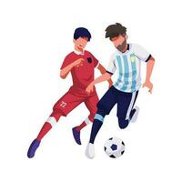 illustratie van een vriendelijk bij elkaar passen tussen Indonesië en Argentinië, speler aantal 22 Jersey. vector