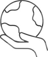 hand- Holding wereldbol icoon in zwart schets. vector