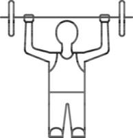 Mens hijs- barbell icoon in zwart schets. vector