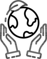 zwart lijn kunst illustratie van handen beschermen eco wereldbol icoon. vector