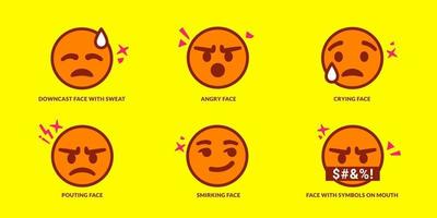 set van zes schattige pruilende emoticons vector