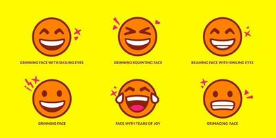 set van zes schattige lachende emoticons vector