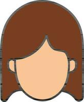 bruin en oranje kleur meisje gezicht met Open haar- icoon. vector