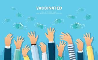 gevaccineerd neemt medisch beschermend masker af einde van coronavirus-epidemie-concept vector