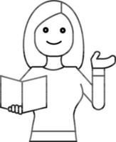 vrouw leraar Holding Open boek icoon in dun lijn kunst. vector