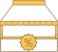 illustratie van winkel met percentage etiket icoon in wit en geel kleur. vector