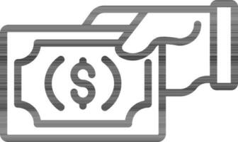 dollar geld Holding hand- lijn kunst icoon in vlak stijl. vector