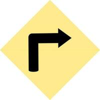 beurt Rechtsaf weg teken in zwart en geel kleur. vector