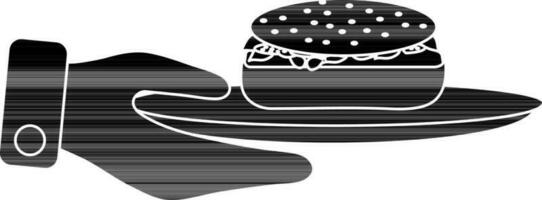 zwart en wit hand- Holding bord in hamburger. vector