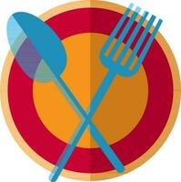 blauw vork en lepel Aan rood en oranje bord. vector