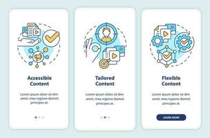 inhoud voorwaarden onboarding mobiel app scherm. principes walkthrough 3 stappen bewerkbare grafisch instructies met lineair concepten. ui, ux, gui sjabloon vector