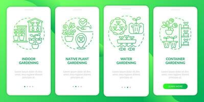 tuinieren types groen helling onboarding mobiel app scherm. landbouw walkthrough 4 stappen grafisch instructies met lineair concepten. ui, ux, gui sjabloon vector