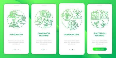 methoden van tuinieren groen helling onboarding mobiel app scherm. aanplant walkthrough 4 stappen grafisch instructies met lineair concepten. ui, ux, gui sjabloon vector