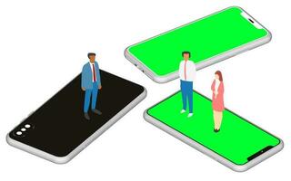 realistisch isometrische telefoon model. smartphone reeks in een cellulair concept aanbiedingen een modern en professioneel Look. hoog kwaliteit 3d vector illustraties voor app en web presentaties