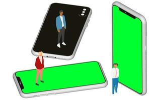 realistisch isometrische telefoon model. smartphone reeks in een cellulair concept aanbiedingen een modern en professioneel Look. hoog kwaliteit 3d vector illustraties voor app en web presentaties