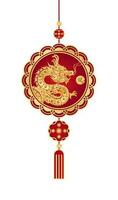 gouden hanger met draak ornamenten voor Chinese nieuw jaar viering geïsoleerd Aan wit achtergrond. dierenriem teken voor kaart ontwerp. China maan- kalender dier. vertaling jaar van de draak. vector. vector