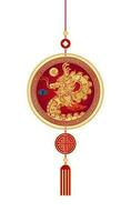 gouden hanger met draak ornamenten voor Chinese nieuw jaar viering geïsoleerd Aan wit achtergrond. dierenriem teken voor kaart ontwerp. China maan- kalender dier. vertaling jaar van de draak. vector. vector