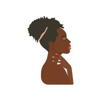 Afrikaanse vrouw in profiel, schoonheid routine, gelaats zorg, vector illustratie. zwart vrouw met afro kapsel