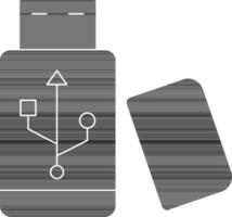USB flash rit icoon in zwart en wit kleur. vector