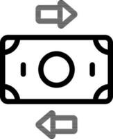 geld uitwisseling of transactie icoon in zwart dun lijn kunst. vector