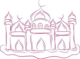lijn kunst illustratie van moskee in roze kleur. vector