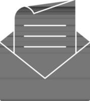 Open envelop met papier icoon in zwart en wit kleur. vector