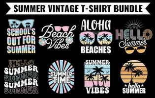 zomer wijnoogst t-shirt ontwerp bundel, strand t-shirt vector set, surfing t-shirt bundel