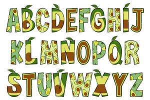 handgemaakt avocado brieven. kleur creatief kunst typografisch ontwerp vector