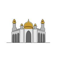 een doorlopend lijn tekening van een moskee. ontwerp plaats van Moslim bidden met gemakkelijk lineair stijl. Ramadan kareem ontwerp concept vector
