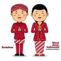 paar slijtage traditioneel kleren groeten Welkom naar west Java vector