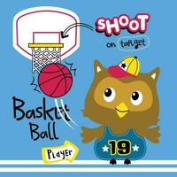 uil spelen basketbal grappig dier tekenfilm vector