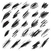 reeks van borstel beroertes met verf, langwerpig, vierkant, rechthoekig, echt handgemaakt beroertes met divers vormen, circulaire, vector beroerte reeks in zwart kleur geïsoleerd in wit achtergrond.