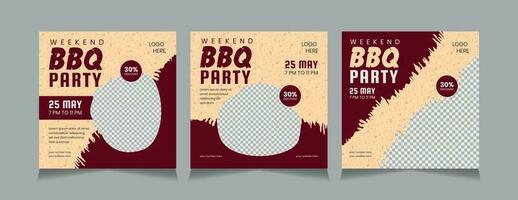 barbecue reeks van sociaal media post ontwerp sjabloon. vector