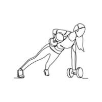 een doorlopend lijn tekening van een mensen met gymnastiek- werkzaamheid. gymnastiek- concept illustratie in gemakkelijk lineair stijl. geschiktheid ontwerp concept vector illustratie