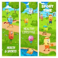 sport- en Gezondheid, tekenfilm vitamines sportman vector