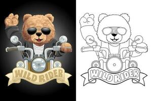 hand- getrokken vector illustratie van teddy beer Aan motor. kleur boek of bladzijde