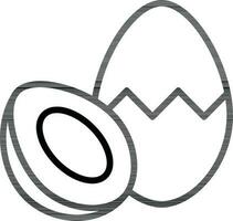 barst ei schelp met gekookt voor de helft ei icoon in dun lijn kunst. vector