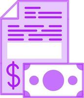 bankbiljet of geld document papier icoon in Purper en wit kleur. vector
